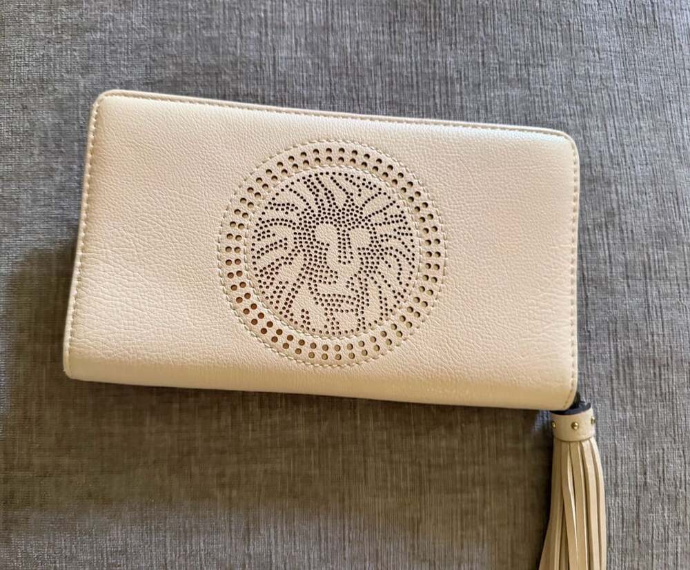 Anne Klein Perforated Lion Logo Zip Around Wallet with Tassel